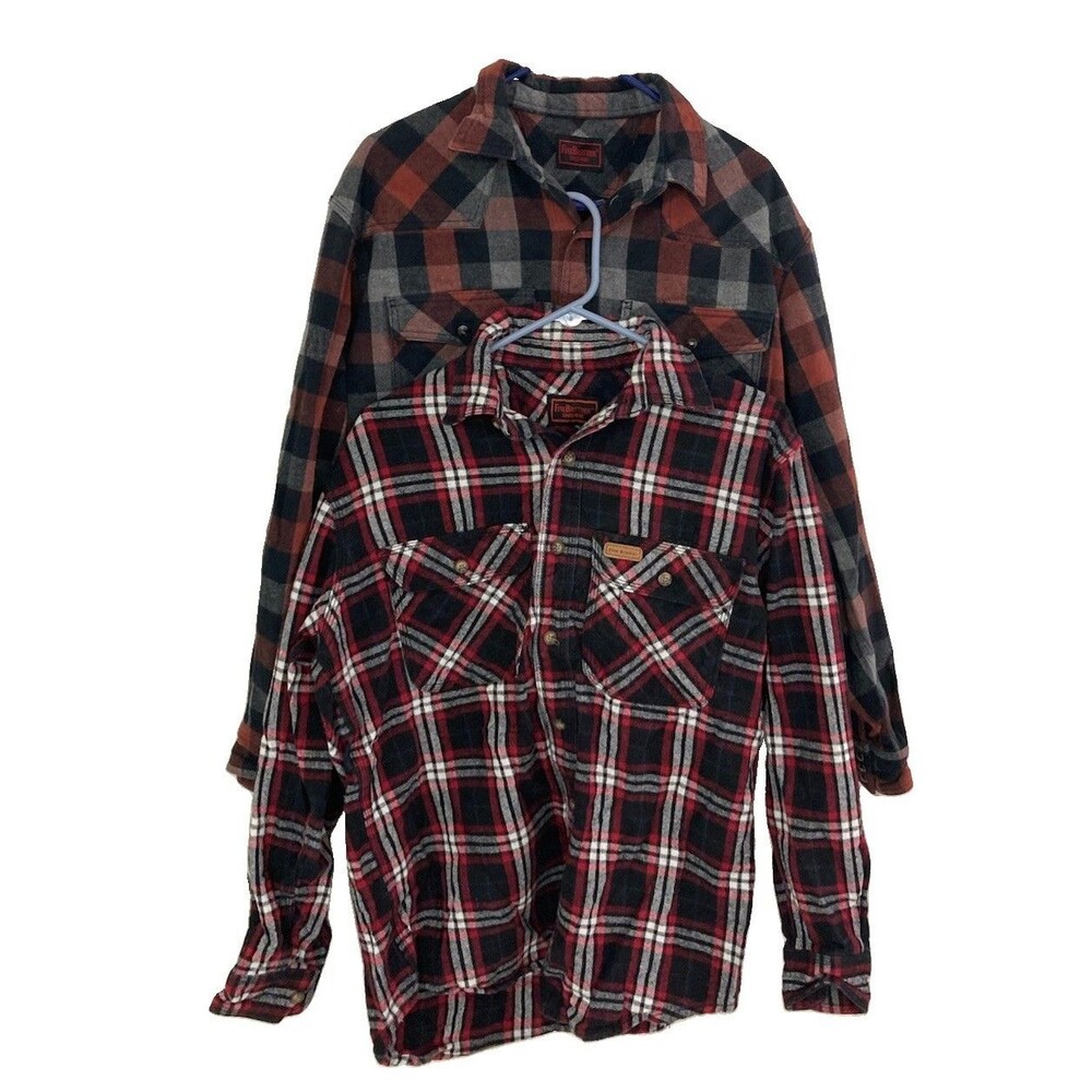 [Lot of 2] Men's Five Brother Plaid Flannel Heavyweight Twill Red Black Size L